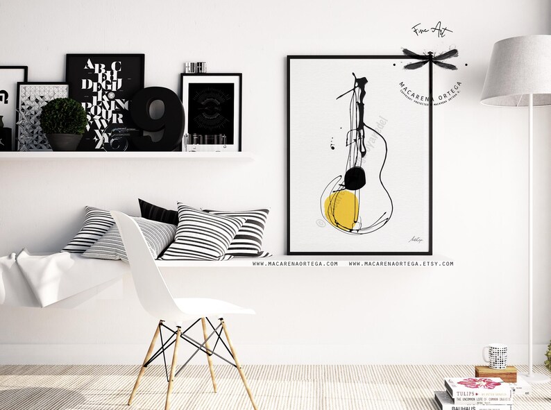 Klassische Gitarre, Kunstdruck, minimalistisches abstraktes Musikinstrument, moderne Kunst, Musik-Wandbild von Macarena Ortega | N191 Bild 8