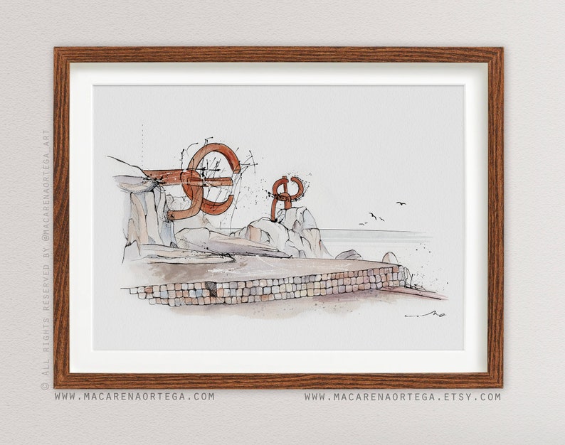 The Comb of the Wind watercolor Chillida spculture Donostia San-Sebastián Basque La Concha Bay watercolor decor art print to decorate 112 image 9