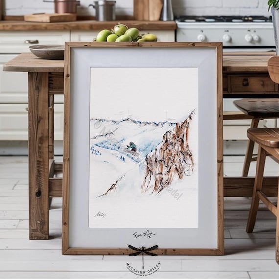 Snowboarder Jump Skiing Watercolor Art Print | Skiing Snowboard Mountain Decor | Ski Lovers Sport Snowy | Freerider | Extreme Sport | N107