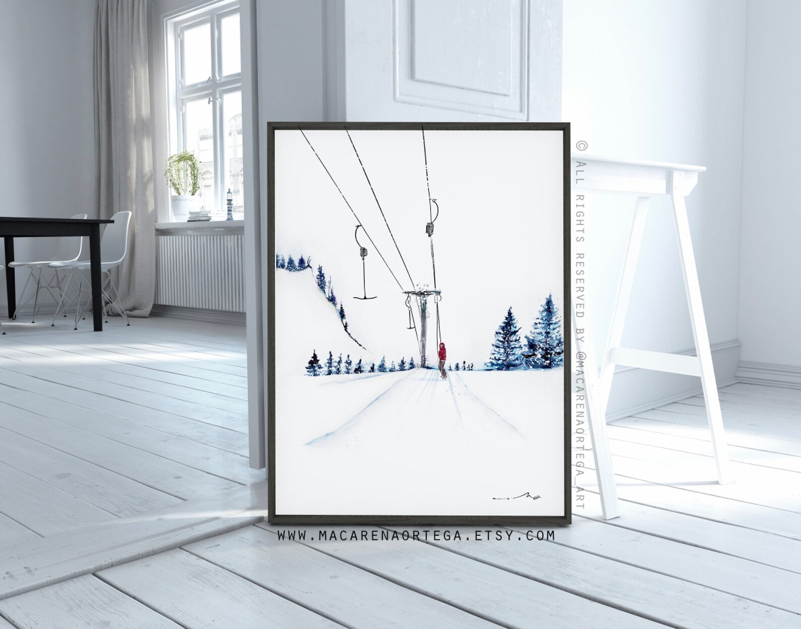 Ski Lift art print watercolor Skilift painting skis print Etsy