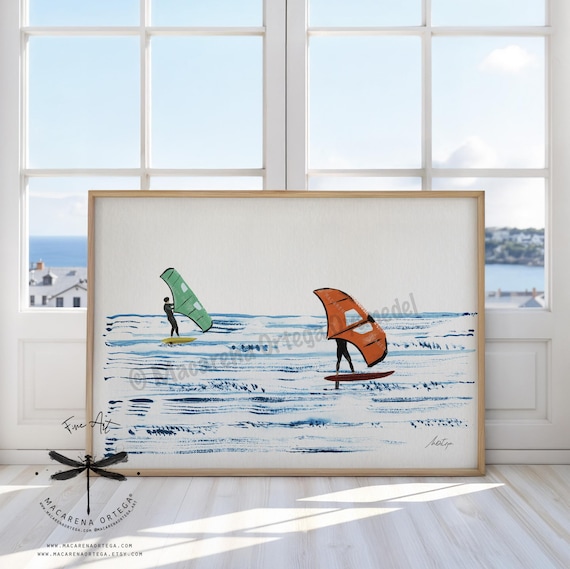 Wing Foil Watercolor Art Print | Minimalist Seascape, Wingfoil Surf Print | Summer Vibes | Wingfoiling, Sea Sports Artwork, Nautical | N145