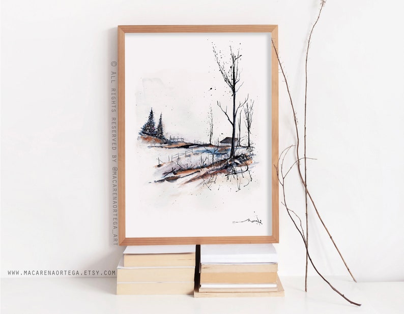 FarmHouse painting Watercolor Nº41 print Mountain snowy forest art print snow landscape Winter nature 41 image 9