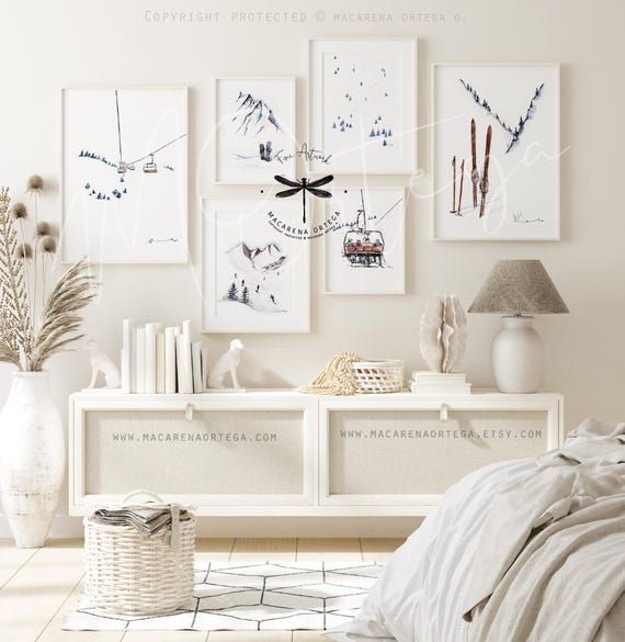 Ski Wall Art Prints Set of 6, Special Offer 33% Off |Multiple Sizes Available | Watercolor Ski | Rustic Winter Décor, Après-Ski Vibes