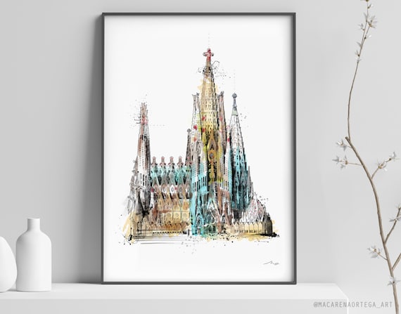 Sagrada Familia Painting Sketch print Barcelona Painting Gaudí | Etsy