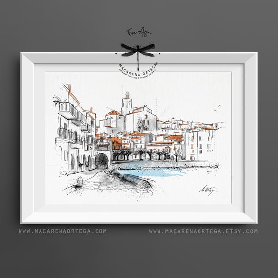 Cadaqués Watercolor Art Print by Macarena Ortega | Costa Brava Painting  Handmade Sketching | Spain Art Print | Dalí Figueres Deco | N172