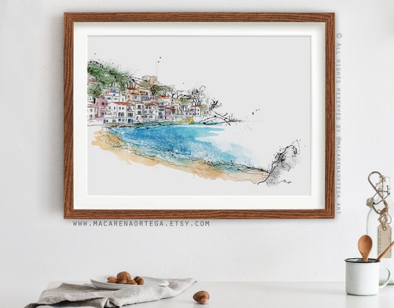 N50 | Cala Sa Tuna, Begur Watercolor Art Print | Costa Brava Decor, Mediterranean Beach Art, Spain Travel | Artwork by Macarena Ortega Art