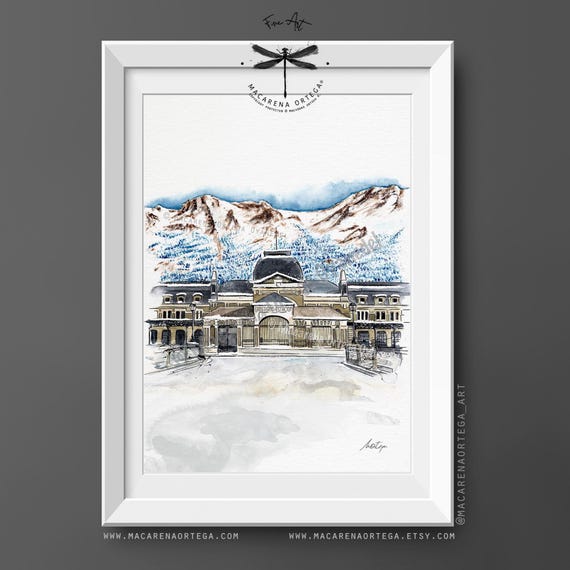 Canfranc Station Watercolor Art Print | Historic Train Station, Aragon Architecture, Travel Decor | Macarena Ortega | N30