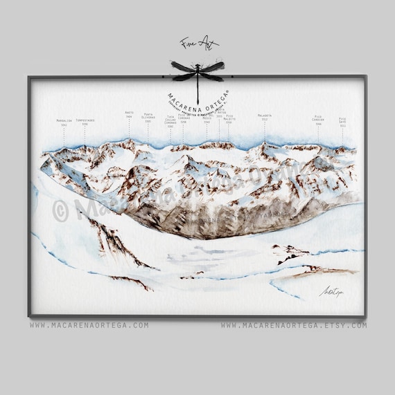 Panoramic Watercolor of Aneto and the Maladetas | Pyrenees Mountains | Huesca Aragón | Fine Art Print | Valle de Arán View | N103