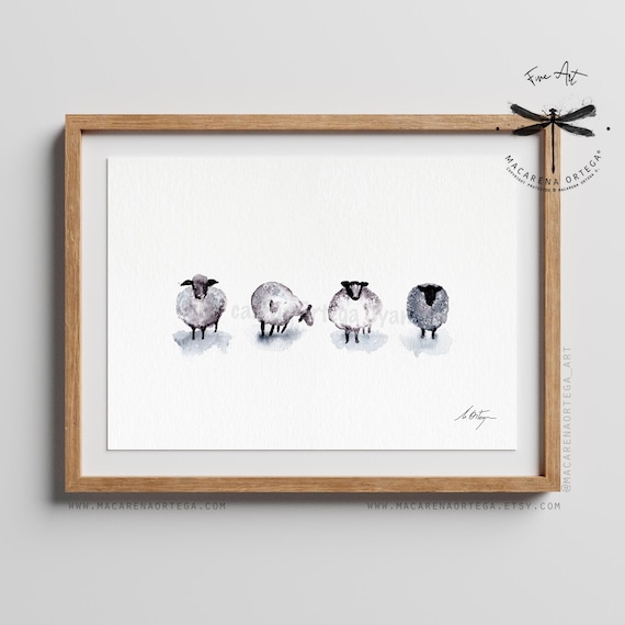 Sheep Watercolor Art Print | Minimalist Farm Animal Wall Art, Nordic Country Kitchen Decor, Rustic Mountain Home Style, xmas gift | N155