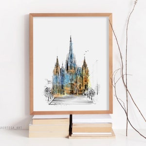 Cathedral Basilica of Barcelona Sketch Print Church Barcelona Prints ...