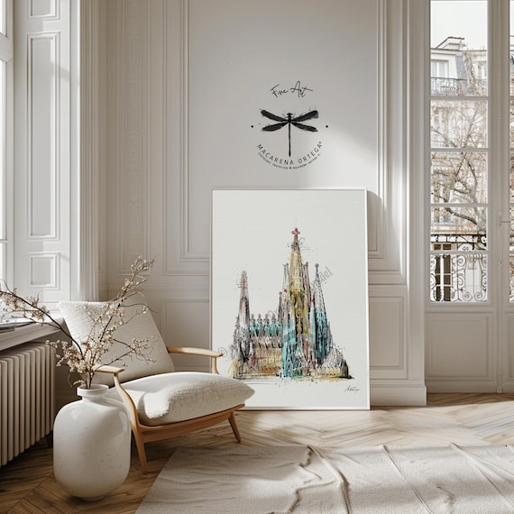 Sagrada Familia Architecture Sketch Art Print | Gaudí Barcelona Watercolor | Modernist Spain Wall Art | Travel Poster | European City | N161