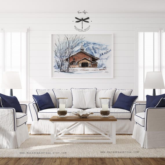 Sun Valley Opera House Watercolor Art Print | Ski Resort, Mountain Escape, Modern Architecture, Travel | Macarena Ortega | N24