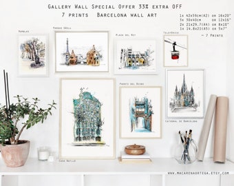 SET of 7 print of Barcelona Wall art collection, 33% Off