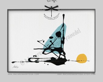 Abstract Sailboat, Art Print, Minimalist Nautical Artwork, Modern Coastal Wall Art, by Macarena Ortega | N187