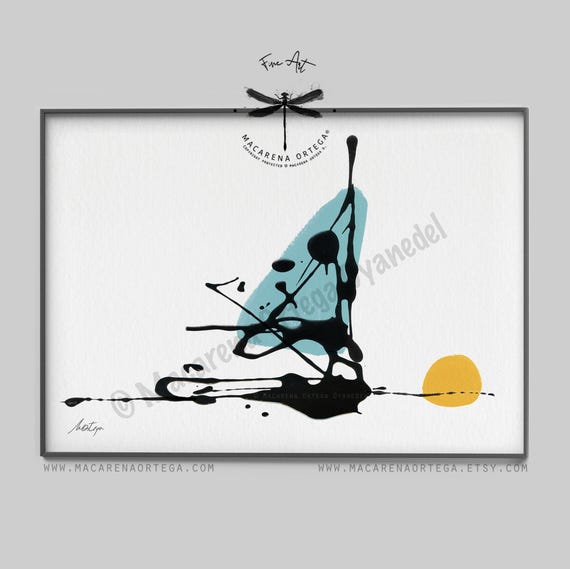 Sailboat Abstract Watercolor Art Print | Nautical Minimalist Wall Art Modern Surreal Boat Painting Navy Decor | Summer Decor Prints | N187