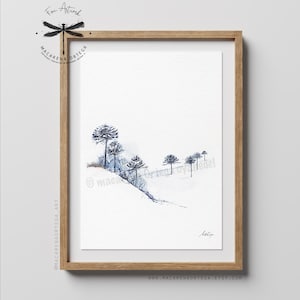 Chilean Araucaria Tree Watercolor Art Print | Andes Mountain Landscape | Chile Winter Decor | Outdoor Lover Adventurer Print | N47
