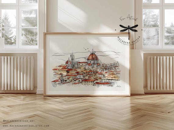 Florence Duomo, Italy Watercolor Art Print | Firenze Skyline Illustration, European Travel Poster, Cathedral Art | Macarena Ortega Art | N2