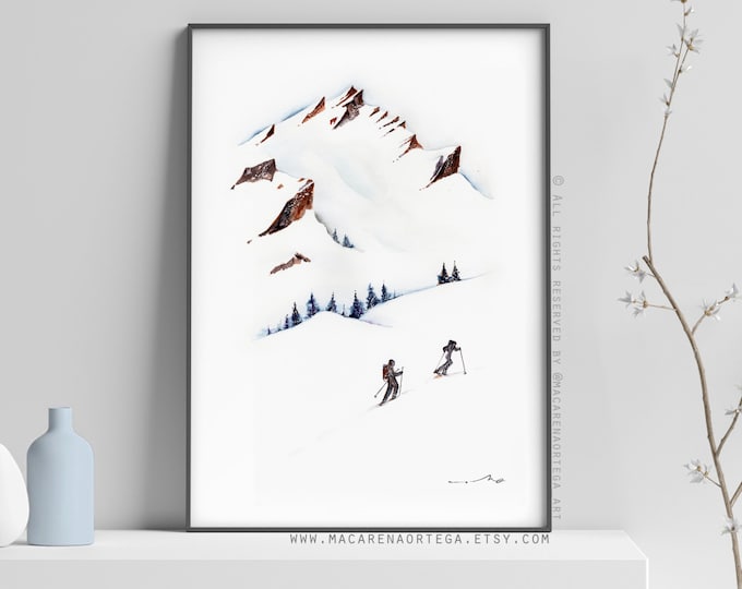 SKIMO watercolor print Climber (Nº35) adventurer Climbers Mountaineers Hikers outdoor Nordic walking lover snow sports art powder (35)