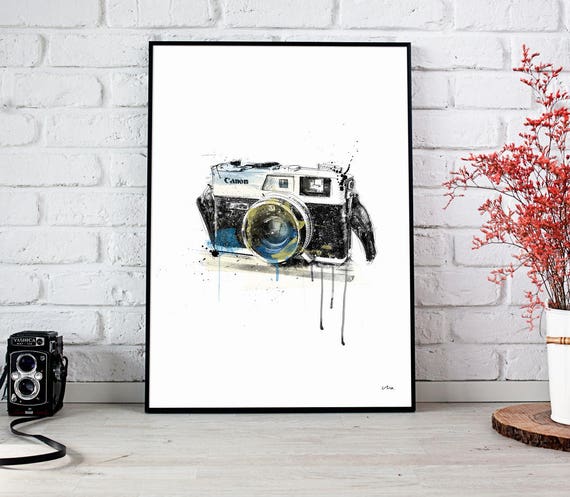 Canon G-III QL17, from 70' vintage photo camera collage print painting retro camera handmade print modern original poster Leica camera | N73