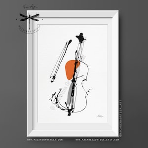 Cello Art Print | Abstract Minimalist Violoncello Painting, Surrealist Music Instrument, Modern Fine Art Wall Decor | Macarena Ortega | N188