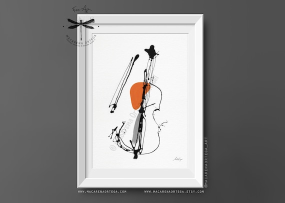 Cello Art Print | Abstract Minimalist Violoncello Painting, Surrealist Music Instrument, Modern Fine Art Wall Decor | Macarena Ortega | N188