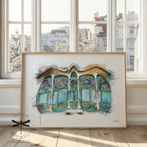 Casa Batlló Fenster, Barcelona Aquarell Kunstdruck | Gaudí Architektur Poster, Moderne Illustration, Spanien Kunst | MacArena Ortega | N153
