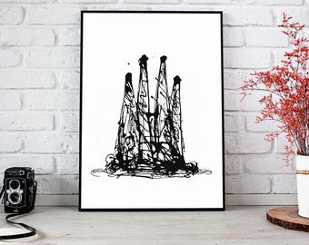 Sagrada Familia Art print Painting (Nº98) Gaudi Barcelona art Spain handmade poster Illustration art Europe print city modern bcn (098)