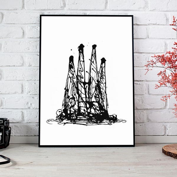 Sagrada Familia Art print Painting (Nº98) Gaudi Barcelona art Spain handmade poster Illustration art Europe print city modern bcn (098)