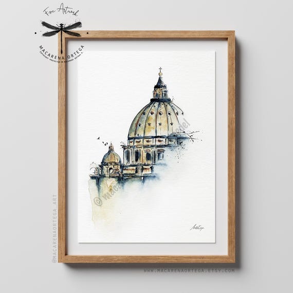 St. Peter’s Basilica Dome Art Print | Vatican Watercolor, Rome Cathedral Sketch, Cathedral Print, Duomo Illustration | Macarena Ortega | N22