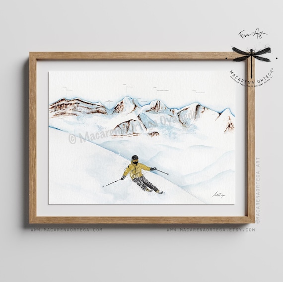 Astún Station Skier Watercolor Art Print | Spain Ski Resort Painting Candanchú | Mountain Snow | Art Skiing Sport | Macarena Ortega | N116