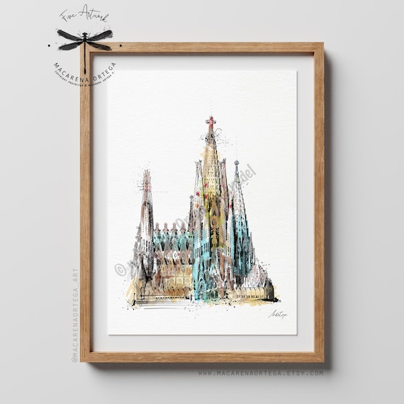 Sagrada Familia Architecture Sketch Art Print | Gaudí Barcelona Watercolor | Modernist Spain Wall Art | Travel Poster | European City | N161