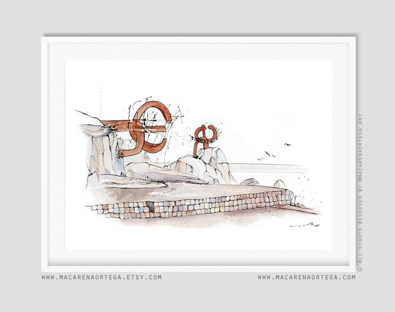 The Comb of the Wind watercolor Chillida spculture Donostia San-Sebastián Basque La Concha Bay watercolor decor art print to decorate 112 image 7