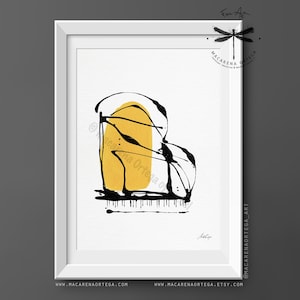 Stampa artistica astratta per pianoforte / Poster jazz minimalista, Arte murale per amanti della musica, Decorazione moderna per strumenti musicali, Opera d'arte per pianoforte / Di Macarena Ortega / N185