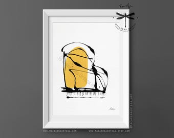 Abstraktes Klaviermotiv, Kunstdruck, minimalistisches modernes Musikkunstwerk, zeitgenössische Instrumenten-Wandkunst von Macarena Ortega | N185