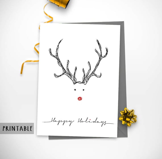Christmas PRINTABLE card Deer Happy Holidays minimal Card Christmas Cards Printable Cards Santa Claws Card Christmas Digital Downloads (77)