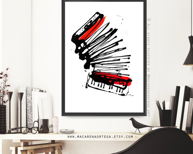 Accordion painting Art Print Abstract Minimalist Piano accordion Modern fine art Music Instrument surrealist Art Wall Home decor (001)