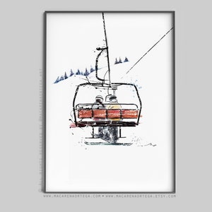 5-köpfige Familie Sesselbahn Kunstdruck Aquarell Skifahrer N72/78/101/28/94 Skifahrer Sesselift Kunstdruck Ski Snowboarder Sport Skifahrer Skiort 2 Snowboarders (101)