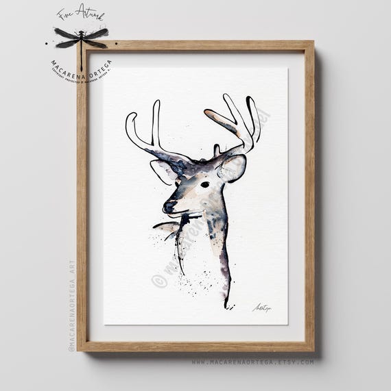 Deer Watercolor Art Print | Modern Deer Painting | Winter Woodland Wildlife | Forest Nature Animal Art | Wild Animals Print Handmade | N19