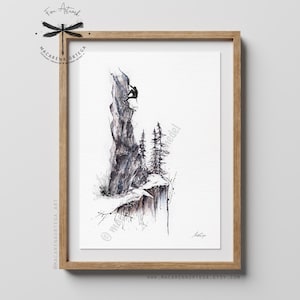 Rock Climber Watercolor Art Print | Adventurer Climbers Mountaineers Hikers | Climbers Lovers | Snowy Mountain Outdoor Sports Print | N49