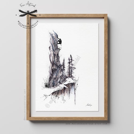 Rock Climber Watercolor Art Print | Adventurer Climbers Mountaineers Hikers | Climbers Lovers | Snowy Mountain Outdoor Sports Print | N49