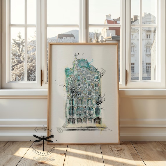 Casa Batlló Gaudí Watercolor Art Print | Barcelona Architecture Sketch | BCN Art | Gaudí's House Painting | Art by Macarena Ortega | N99