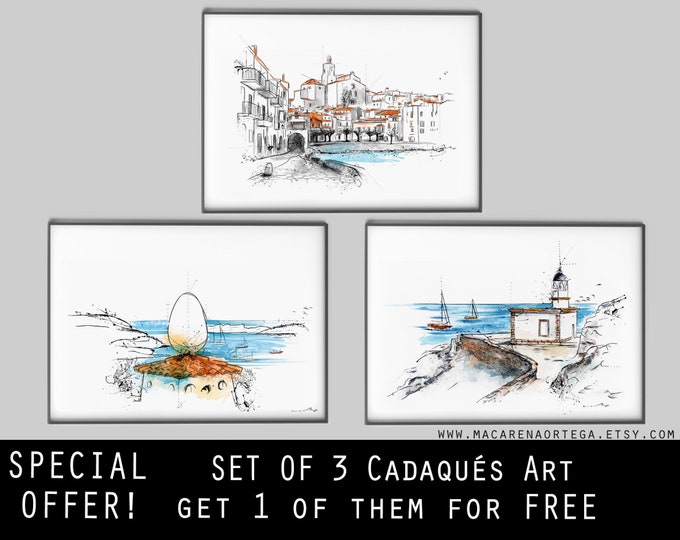 SET of 3 Cadaqués prints 1 of them for free!! SPECIAL OFFER!! Cadaqués painting, Dalí house, and lighthouse of Cadaqués