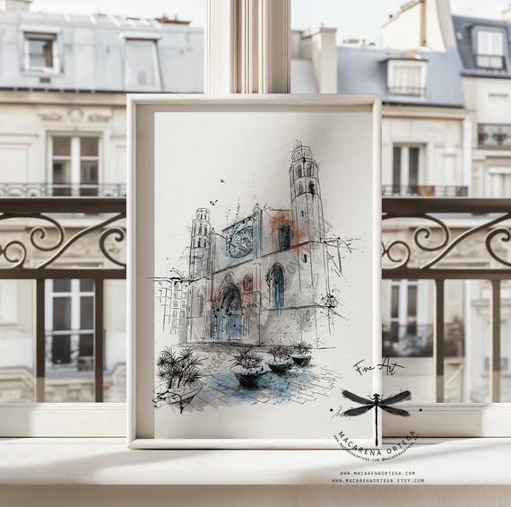 Santa Maria del Mar Watercolor Art Print | Barcelona Church Artwork, Painting, Saint Mary of the Sea Painting | by Macarena Ortega Art | N20