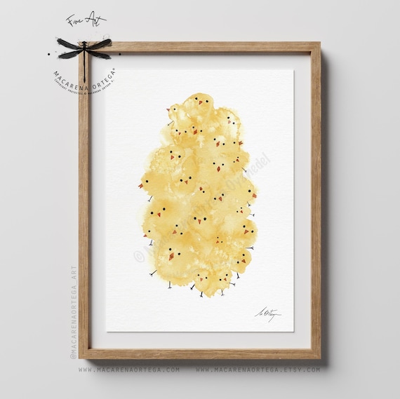 Yellow Baby Chick, Watercolor Art Print, Minimalist Farm Animal Artwork, Spring Nursery Wall Art, by Macarena Ortega | N167