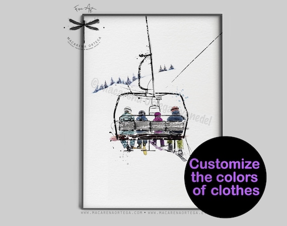 Customize Ski Outfits for Family of 3, 4, 5, 6, 7 People in Chairlift – Custom Ski Clothing Colors , Personalized Skiing, Unique Ski Gift