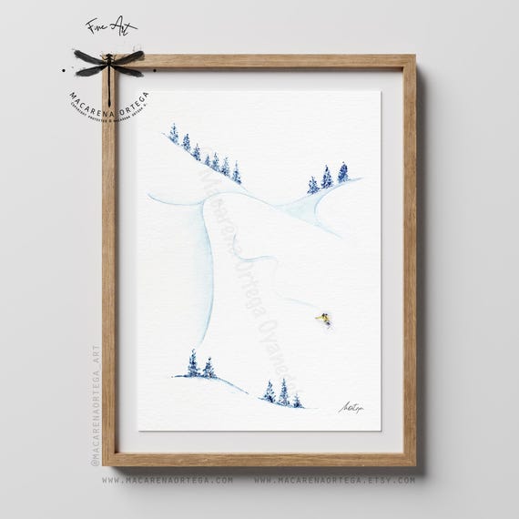 Powder Skier Watercolor Art Print | Ski Art Freerider | Skiing Artwork | Snowy Mountain Painting | Ski Lovers Art | Sport Ski Print | N9