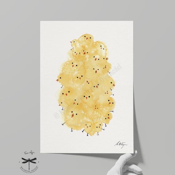 Yellow Baby Chick Watercolor Print | Cozy Nursery Wall Art for Nursery or Spring Decor | Cute & Cottage Decor | Cloud of Chicks | N167