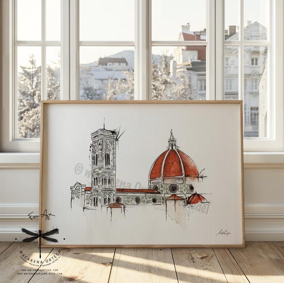 Florence Cathedral Watercolor Art Print | Firenze Duomo, Cattedrale di Santa Maria del Fiore, Italy | Architectural, Travel Art | N23
