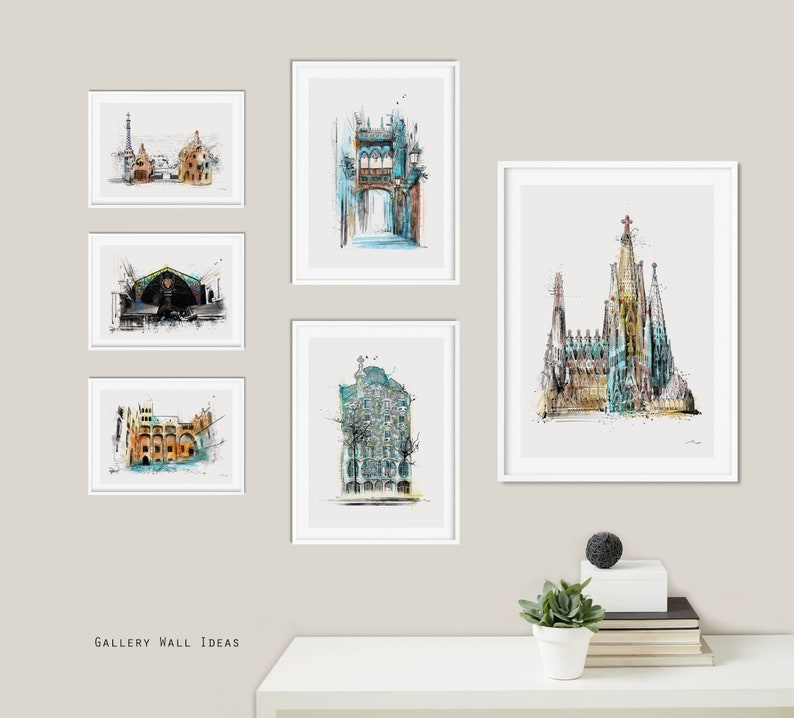 Sagrada Familia Painting Sketch print Barcelona Painting Gaudí print Spain poster Illustration art Europe print city modern bcn 161 image 9