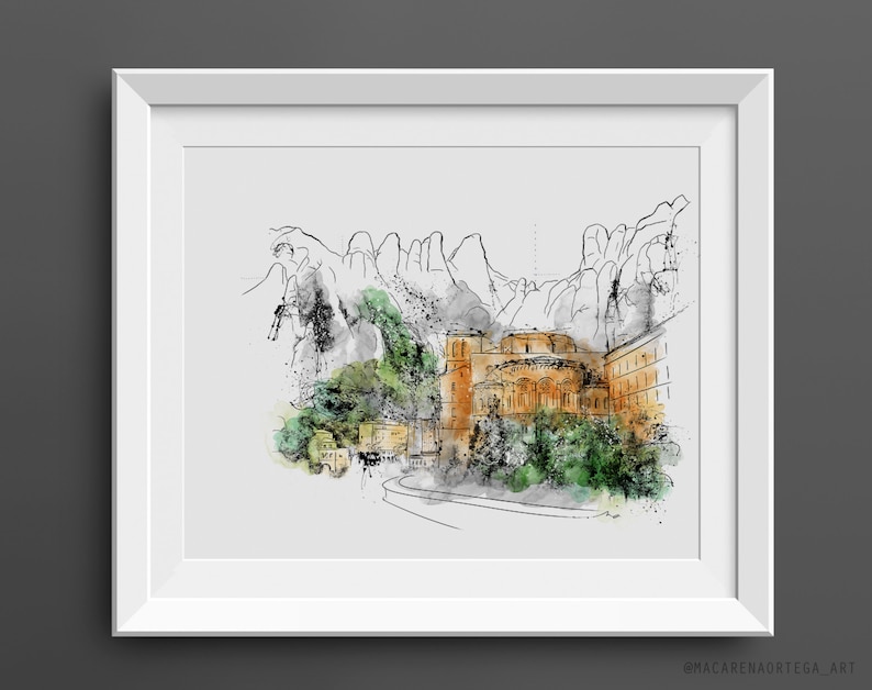 Montserrat Painting art prints Montserrat Sketching watercolor Montserrat Catalonia Spain Art Print Illustration Barcelona 033 image 1